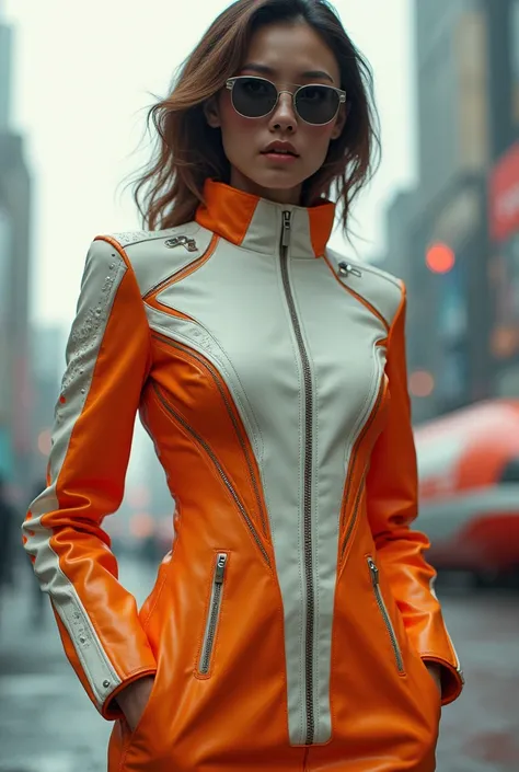 White and orange retro futuristic jacket