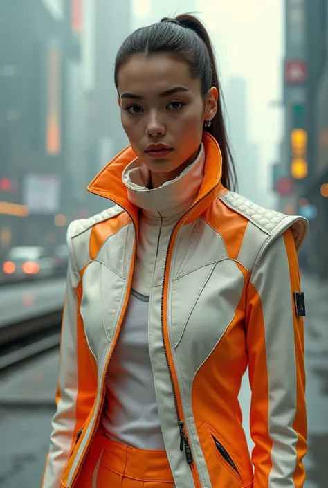 White and orange retro futuristic jacket