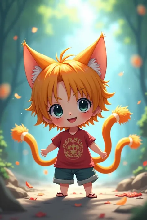 A Nekomata chibi boy with the hazy hazy fruit ( one piece style)