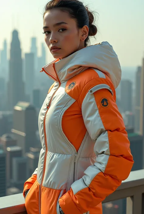 White and orange retro futuristic jacket