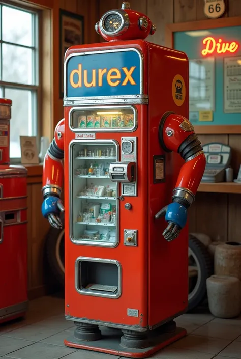 Durex condom vending machines have two arms and two legs., robot, antique, Durex vending machine,８K-Photo, IN.S. route 66