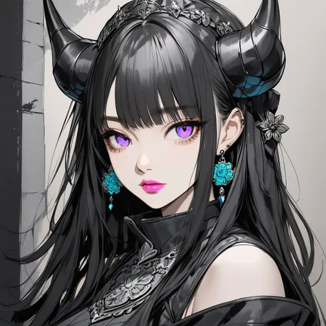 ( top quality, sketch:1.2), realistic , illustrator, 1 girl,  detailed lips from home,Medieval female knight outfit,Shoulders stick out、custom, (dark solid color background ),Neon Hair, texture cropping , masterpiece,   style retro classic  , Noir Dark, ar...