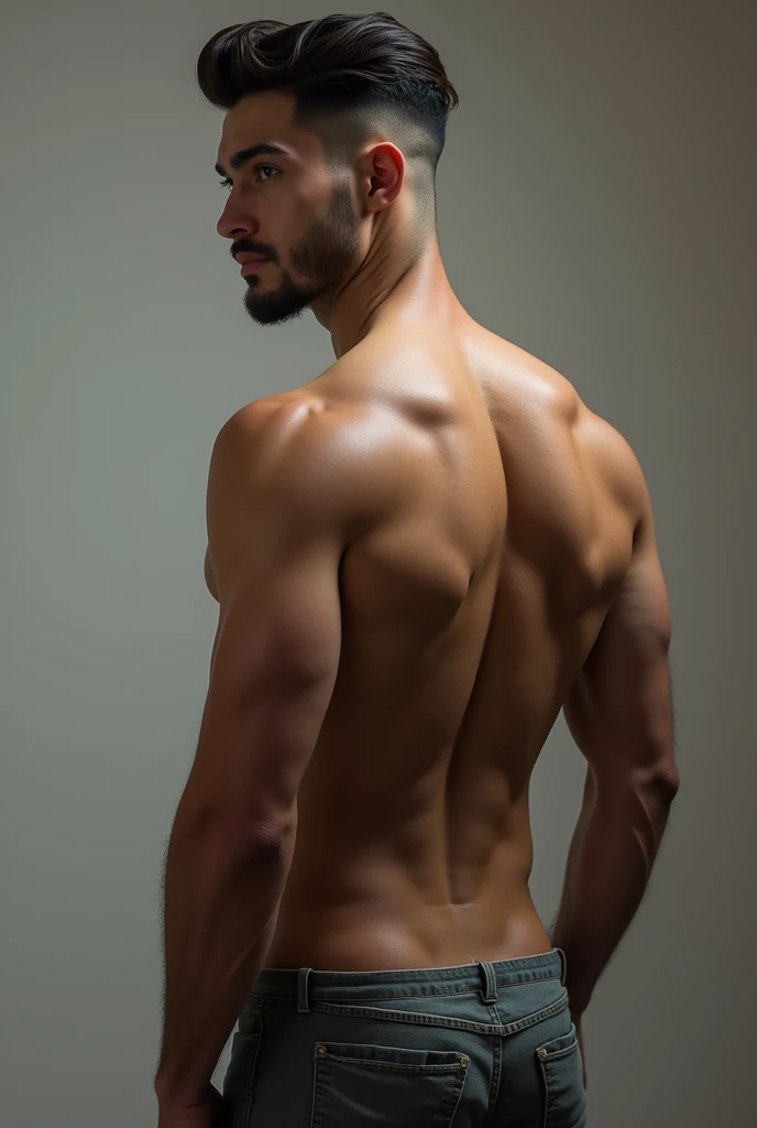 Generate a handsome man , With your back completely naked
