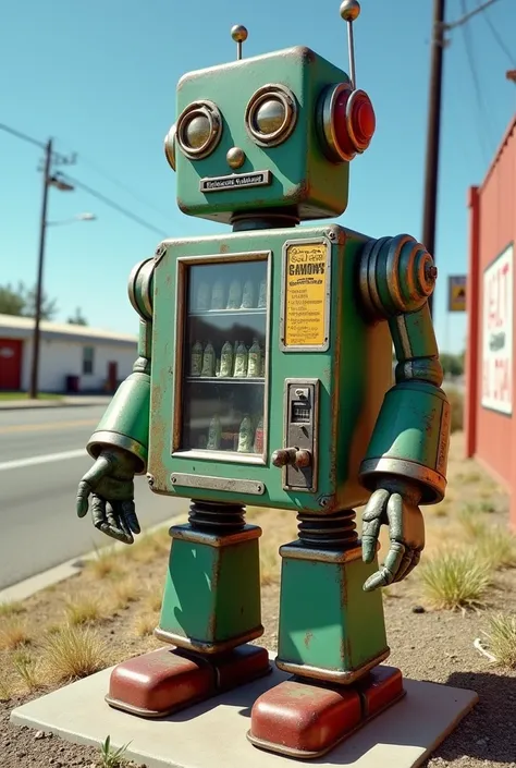 Marijuana bag vending machines have two arms and two legs., robot, antique, marijuana vending machine,８K-Photo, IN.S. on the side of route 66
