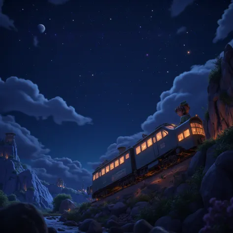 Birds-eye view, A distant view, Night on the Galactic Railway, Giovanni is a boy who sets out on a journey in search of his best friend, Campanella, On the night of the Star Festival, 