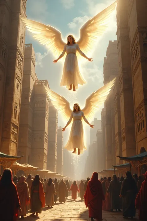 biblical times, Two angels arriving in a city