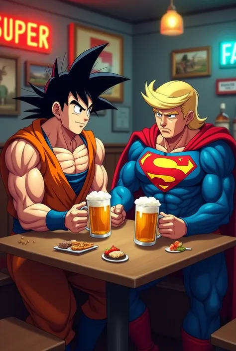 Songoku, superman and donald trump drink beer