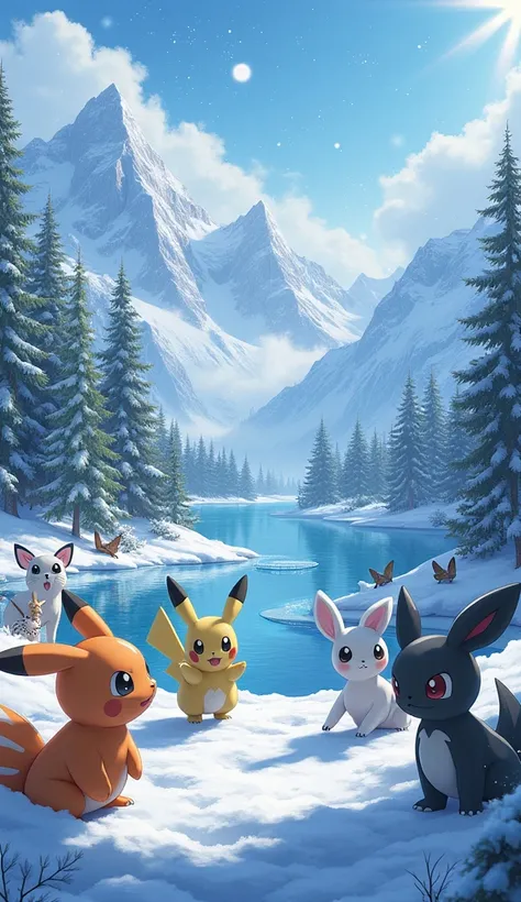 Pokémon are being watched in a fantastic landscape　winter