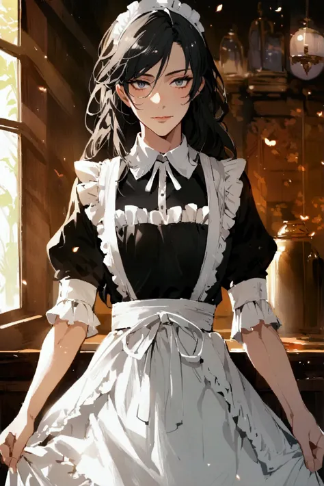 Single, male，maid outfit,long hair, 