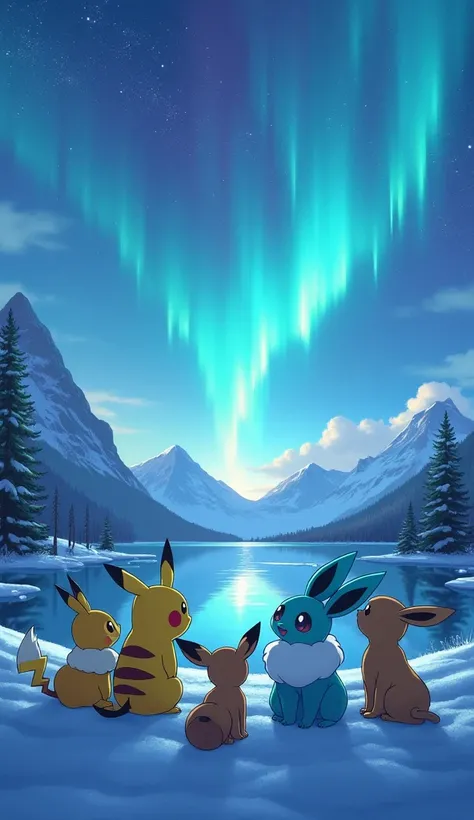 Pokémon watching the auroras