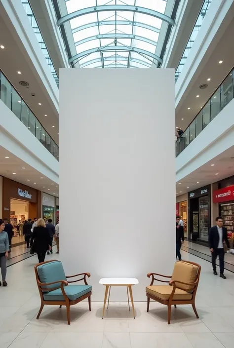 Place a white board and some chairs in the center of a busy shopping mall for people to sit and think， board, write some of the slogans 。