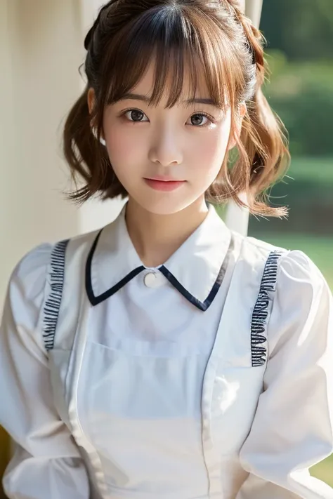 ((of the highest quality, 8K, masutepiece: 1.3)), Beauty, 1 Japan Girl, lolli (baby face:1.2, round face, lower height), portrait, brown hair, bob hair, (wavy hair, curl inward), 28 years old, Detailed face, very detailed lips, Detailed eyes, Double eyelid...