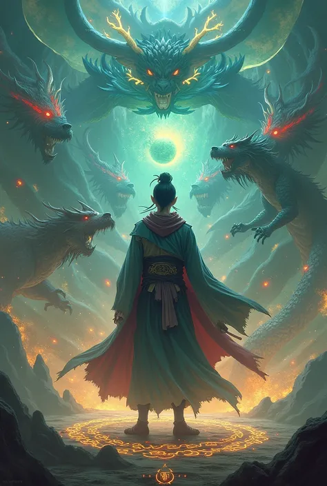 A shinobe surrounded by creatures summoned by the summoned justu