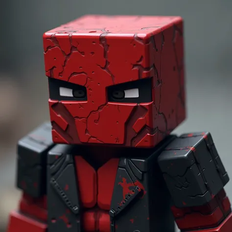 red hood, minecraft version, close up, cube version