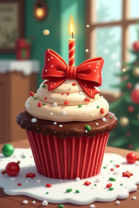 Cartoon chocolate cupcake with a Christmas touch with the name of Miss Anayeli and the number 10