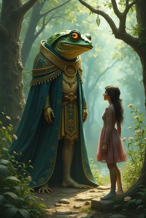 The wizard frog with coat , Krold turned his gaze toward her, his golden eyes gleaming. "Indeed, mortal. I am Krold, Keeper of Realms, and I have been cast into your peculiar world. Tell me, does this land hold any source of great power?"
Lily , the  woman...