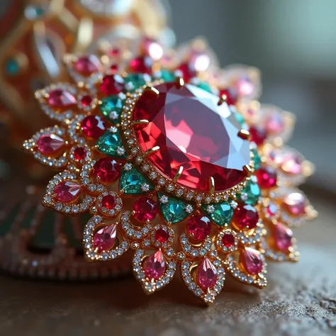 Photograph a luxurious and luxurious jewel from the front without bokeh