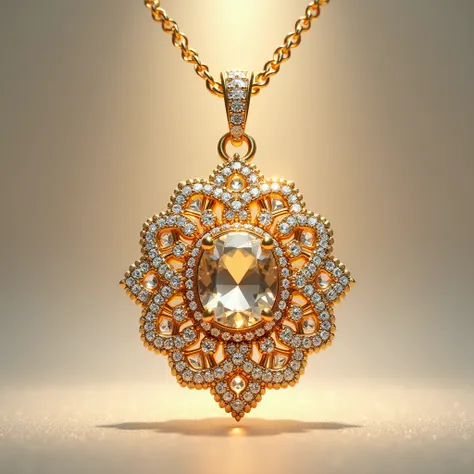 Luxurious and luxurious gold pendant using lots of gemstones、front