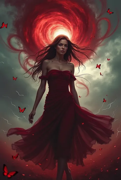 Tornado woman and red butterflies