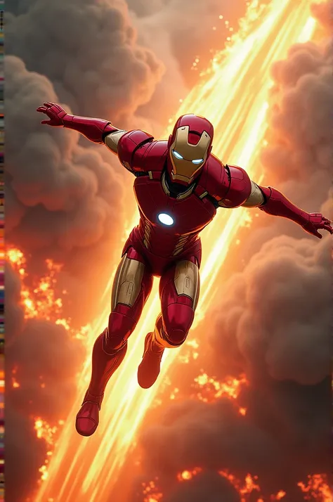 Flying iron man in fire