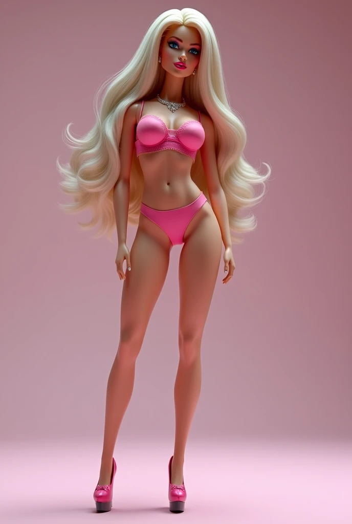 pink grey G string Barbie doll, big tits, platform heels