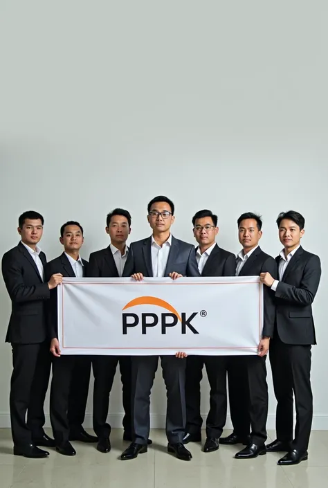 Eight guys get together neatly in front of the camera holding the banner of the PPPK group