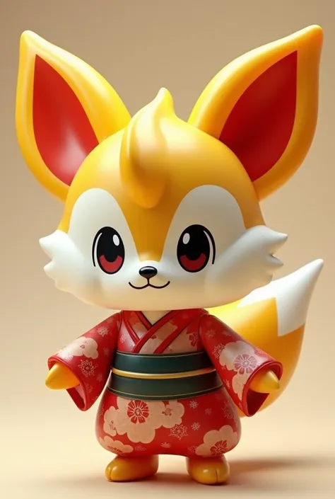 Realistic, inflatable, air filled toy with seams and a valve, rubbery shine and texture, anthro kimono pokemon:fennekin