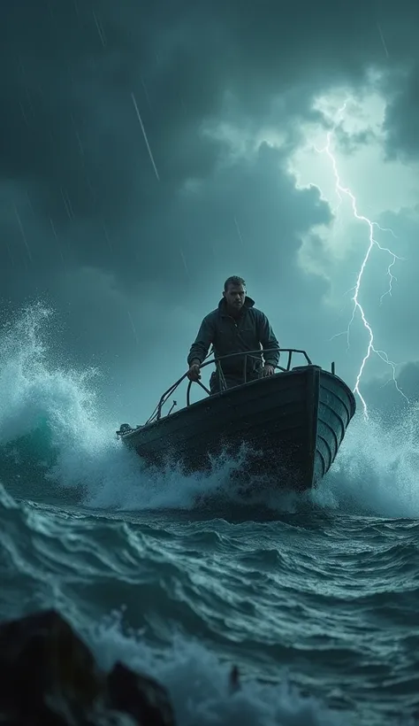 One day,  a storm almost sank his boat , But he managed to reach the shore