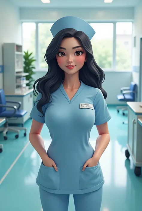 Myanmar beautiful Nurse High Resolution, Black Hair, Large breasts, Light Smile, 3D Isometric, 3D Rendering, 