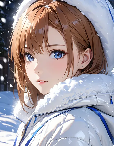 (Footprints of snow:1.5), masterpiece:1.5, masterpiece, highest quality, (Misaka Mikoto), UHD, retina, masterpiece, accurate anatomy, textured skin, super detailed, high quality, best quality,  highres icon, 8k