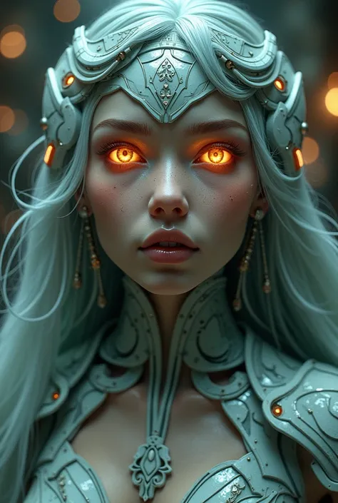 The goddess, Fortuna, glowing eyes, head to breast, silicone cybernetics. High Resolution, Masterpiece, Award Winning, Best Quality, High Details, High Quality, UHD, Optical Illusion, Impressionism, Art Deco, Cinematic, Cinematography, Futurism, Hyperreali...