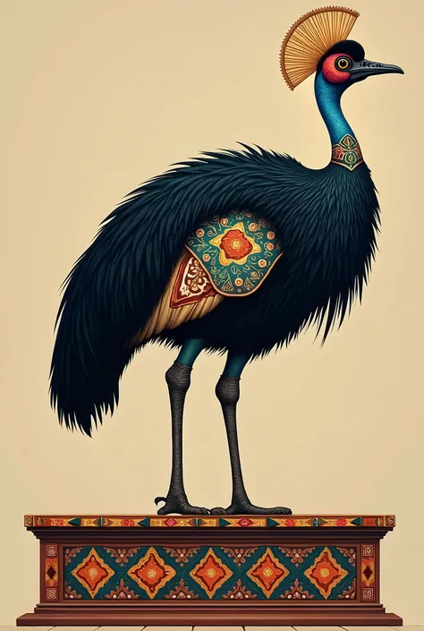 cassowary with sarawak motifs and background platform