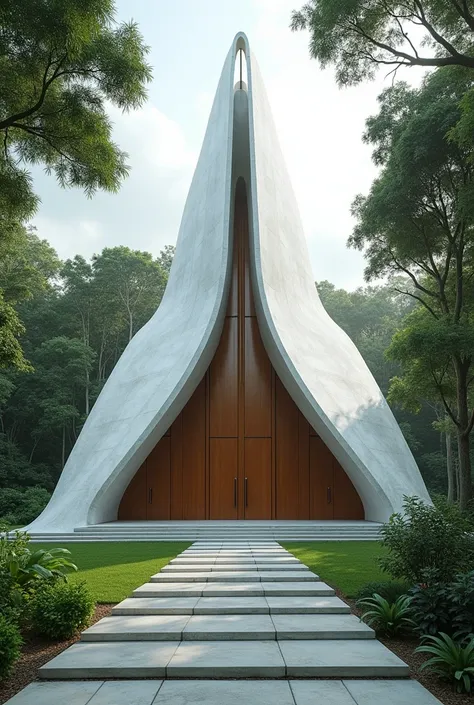 Create an image of a Catholic chapel ,  I want you to take some References from the architect Oscar Niemeyer 