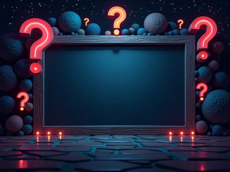  frame for Mind Racers game  (Trivia game  )  where brains stand out ,  question marks , the space.  Also in the middle there should be nothing conspicuous,  only at the edges  ( background dark image )