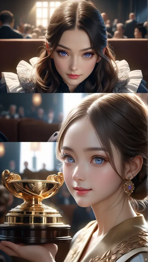  Women Receiving Awards , Baby kitsune，day々Challenge ,   great work,  complex details,  Movie-like  lighting,  dramatic atmosphere ,  vibrant colors, photo realistic , ( top quality,4K,8k, high definition ,  Masterpiece  :1.2), Ultra Details,( realistic ,p...