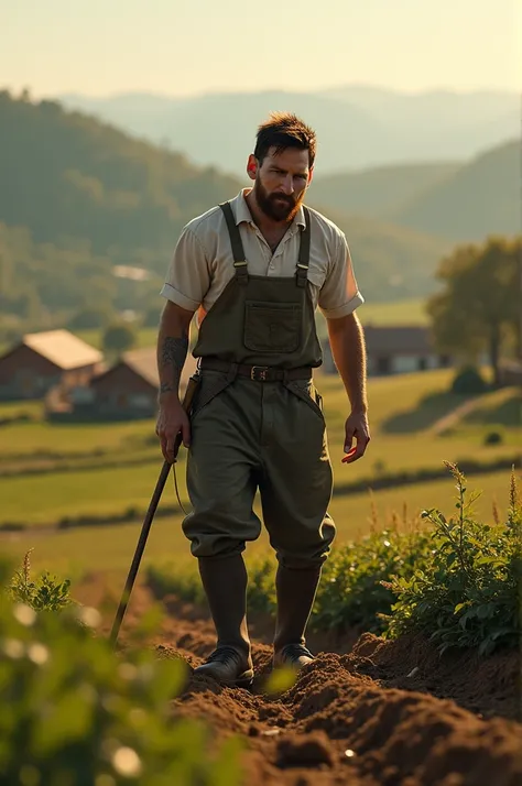 Lionel messi working in a farm 