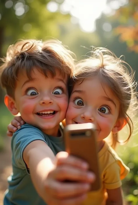 Young boy and young girl selfie