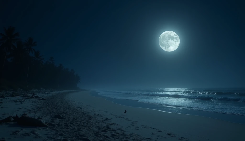 night dark without people full moon in beach