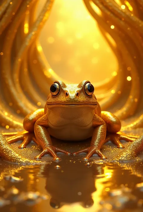  golden Frog with eating gold background black