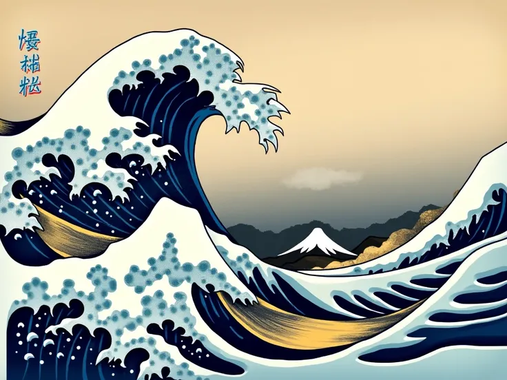  Please generate an image that faithfully reproduces the back of the Kanagawa coast of Katsushika Hokusai。
Wave shape、Size、Please faithfully reproduce the color 。
Wave splash shape、Size、Please faithfully reproduce the color 。
Ship shape、Size、Please faithfu...