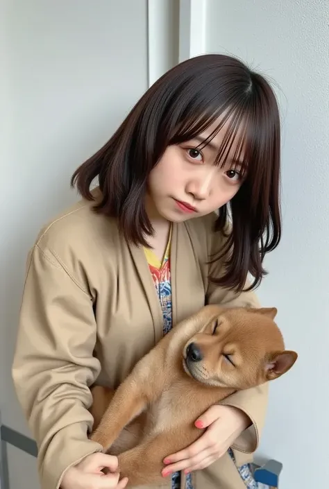   Masterpiece  , 4K, Bokeh, (cute:1.5), ( beautiful girl:1.3), ( Japanese Idols:1.6), ( dog ear:1.3) , ( school uniforms:1.3),  ( I like cats :1.6), Blushed, close, (眠っているcute柴犬を抱っこする :1.5), (Kissing a cat:1.3), ( white background  :1.4), 