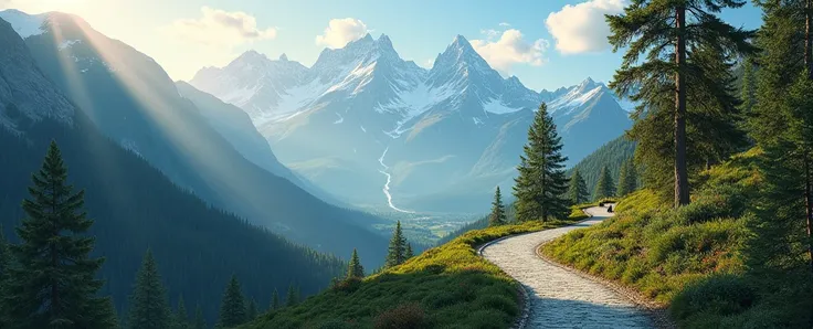 mountain road with a scenic view in the background.