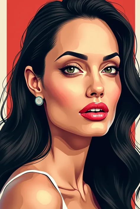 ANGELINA JOLIE, A cartoon with a focus on cheekbones and lips, from the movie Mr. & Mrs. Smith