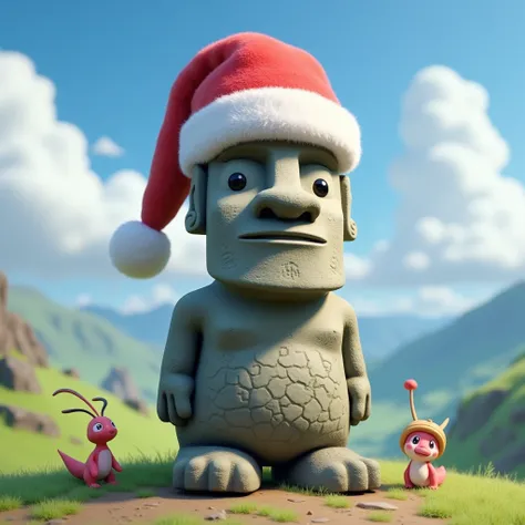  cute Moai statue 。
Wear a Santa hat 。
 Pokémon style taste。
