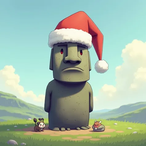  cute Moai statue 。
Wear a Santa hat 。
 Pokémon style taste。
