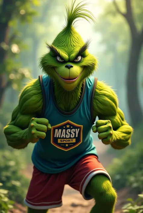 Grinch fitness  con una camisa que diga Massy Sport 