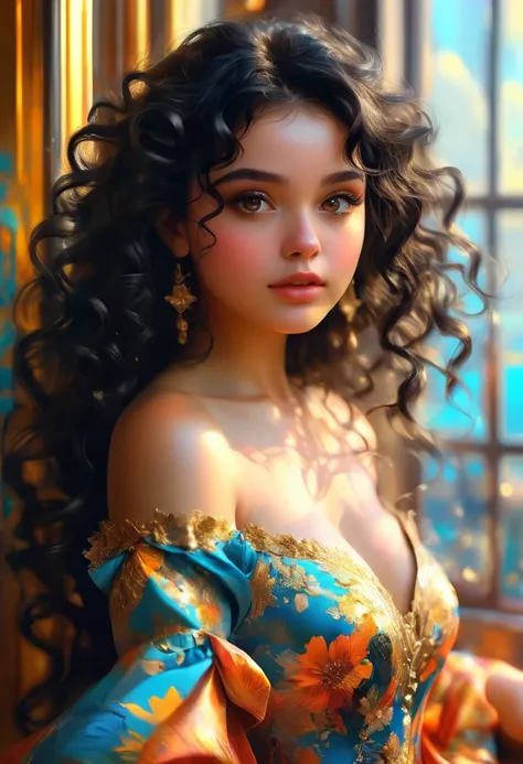 real photo , portret real fotorealiazm 16 k , piegowata girl with black curly hair and (black eyes), stunning digital illustration, beautiful digital artwork, exquisite digital illustration, gorgeous digital art, beautiful digital illustration, 4k highly d...