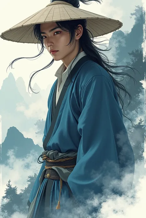 Center of screen， Deep worries and determination are condensed between his eyebrows ， An ink-drawn dragon circling ， The edge of the hat flutters softly with the wind 。His face was resolute， ， Dragon scales loom under the ink wash 。 Qiao Fengs shirt swings...