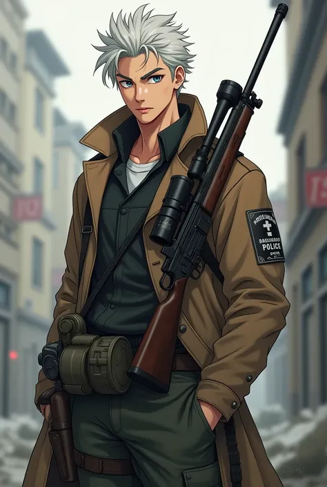 Name: Kristin
Gender: Male
Age: 20
Height: 190cm
Weight: 75kg
Appearance: White slightly long but short Hair, Grey eyes. Sharp facial features.
Gear & clothes: Brown trench-coat with a bomber jacket underneath. I have a old leather police holster on my che...