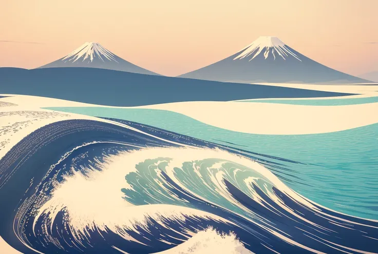 Live-action adaptation, Please generate an image that faithfully reproduces the back of the Kanagawa coast of Katsushika Hokusai。 Wave shape、Size、Please faithfully reproduce the color 。 Wave splash shape、Size、Please faithfully reproduce the color 。 Ship sh...